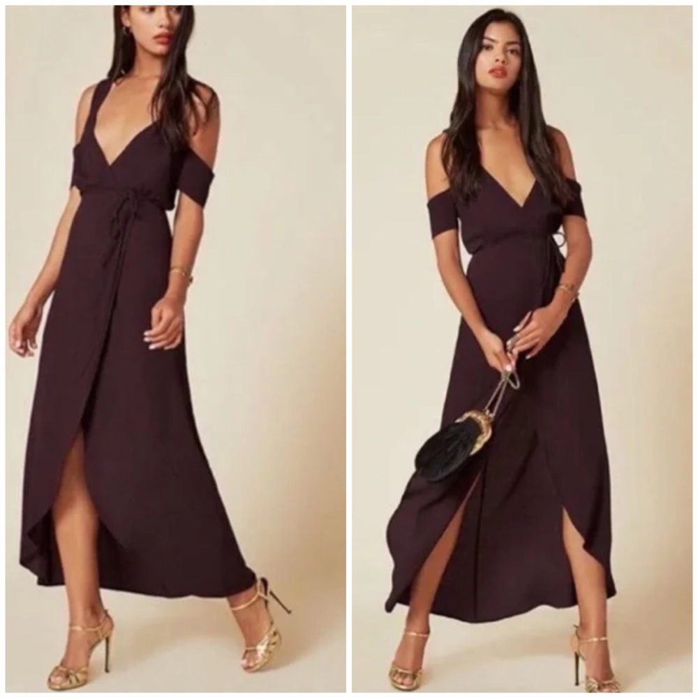 Reformation jules cold shoulder burgundy dress